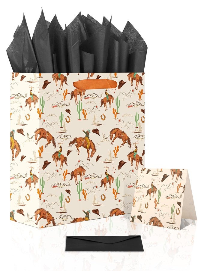Fukaisu Cowboy Gift Bag, Western Theme Cowboy Gift Bag with Tissue Papers Envelop and Card Suitable for Men Boys Birthday Decoration & Wild West Party Favor Supplies - Image 1